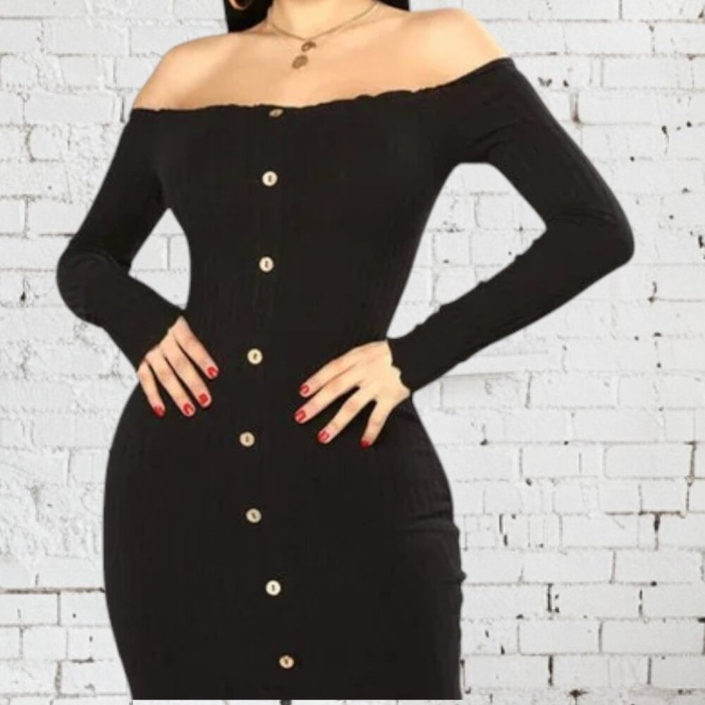 NWT Jacklyn Off Shoulder Mini Dress Ribbed Polyester Spandex